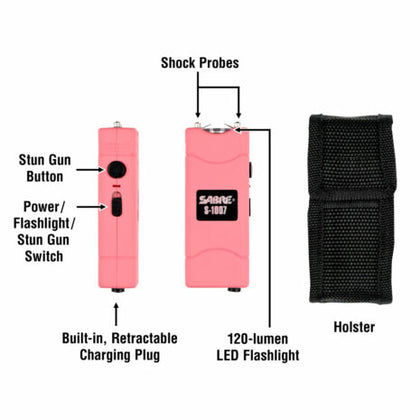 SABRE 2-IN-1 STUN GUN WITH FLASHLIGHT & BELT HOLSTER, 2.762 MICROCOULOMBS (?C) CHARGE, 120 LUMENS PINK - Image 2