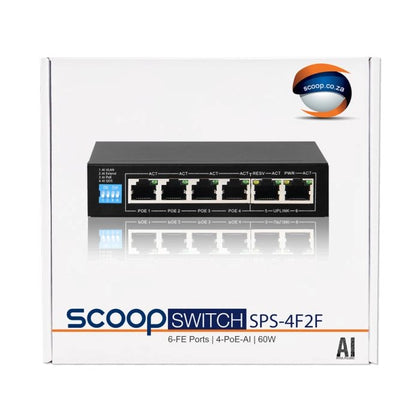 Scoop 6 Port Fast Ethernet 4 AI PoE 60W Switch - Image 1